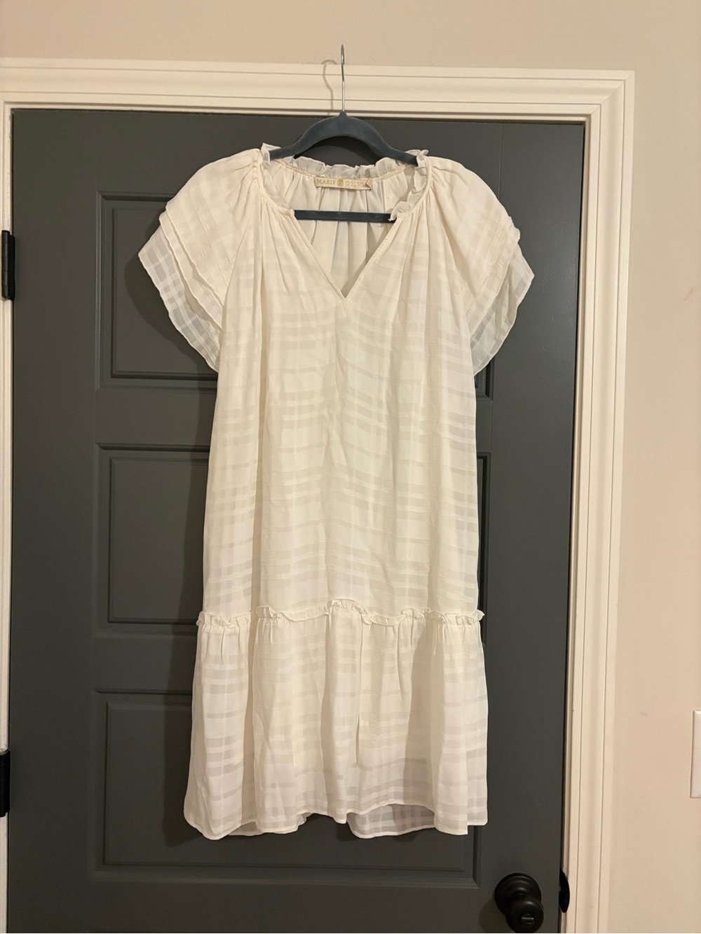 Marie Oliver White Textured Ruffle Mini Dress XS